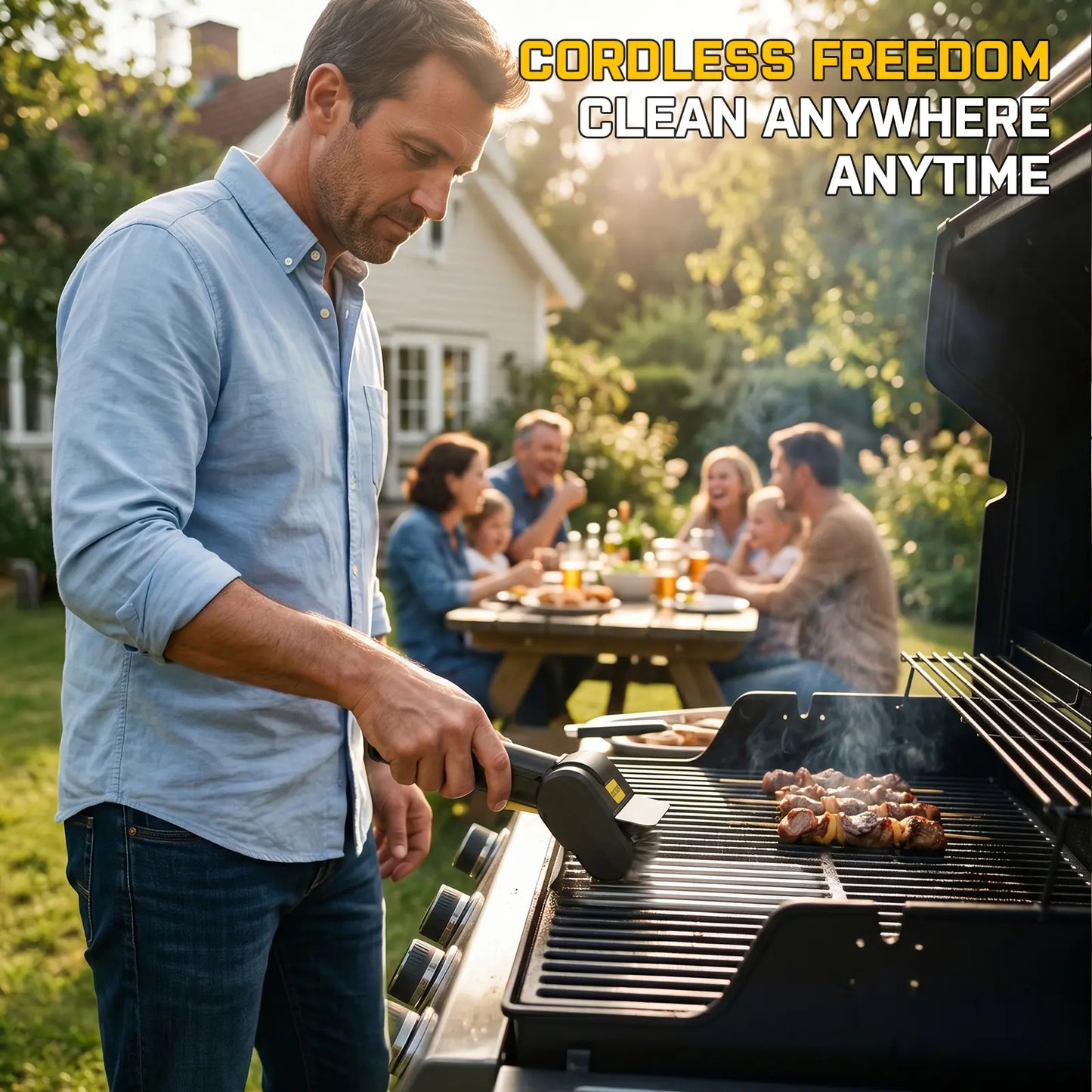 Electric Grill Brush, Rechargeable Cordless BBQ Cleaner with 600RPM Motor & Safety Locks, Includes Two 304 Stainless Steel Brush Heads, Compact Design for Narrow Spaces and Corners SOARFLY G9