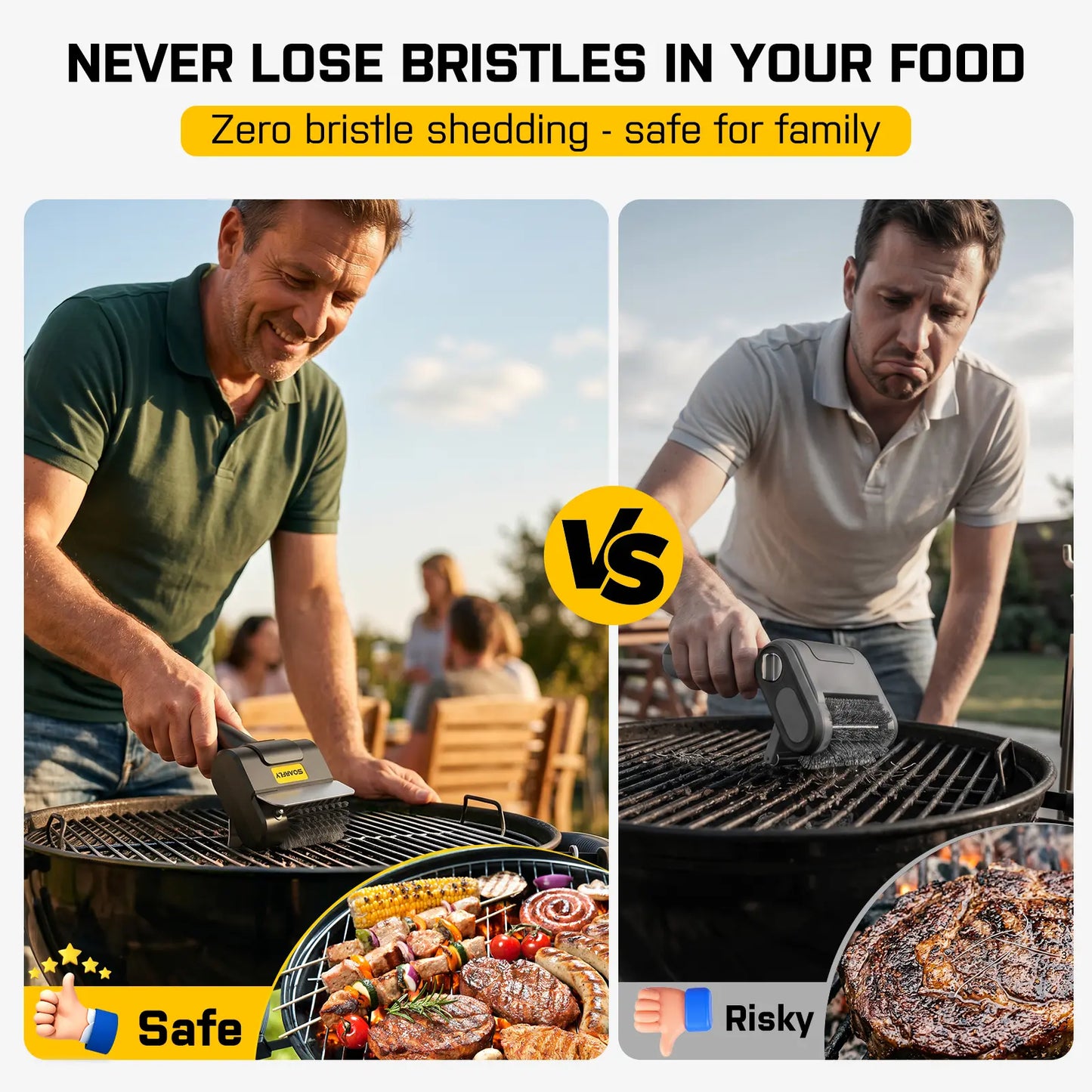 Electric Grill Brush, Rechargeable Cordless BBQ Cleaner with 600RPM Motor & Safety Locks, Includes Two 304 Stainless Steel Brush Heads, Compact Design for Narrow Spaces and Corners SOARFLY G9